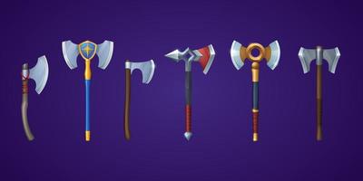 Medieval battle axe, ax and battleaxe vector set