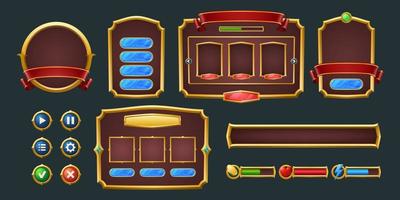 Set of game frames, bars and menu buttons kit vector