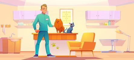 gabinete de clínica veterinaria con animales mascotas y médico