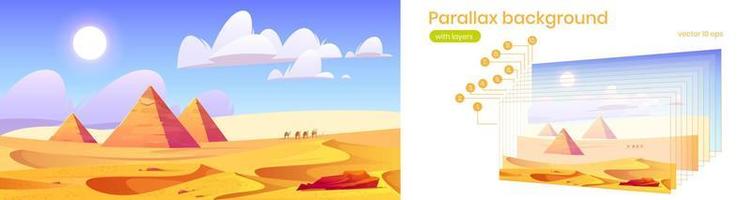 fondo de paralaje con pirámides en el desierto vector