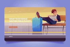 Waiting flight banner with man in airport terminal vector
