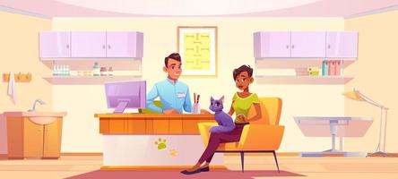 Customer with cat visit doctor in vet clinic vector