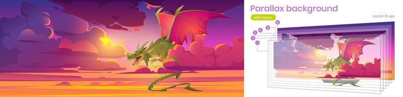 fondo de paralaje para el juego, con dragón en el cielo vector