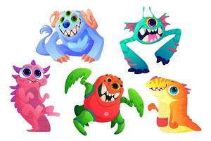 conjunto de monstruos lindos, personajes vectoriales divertidos de dibujos animados vector