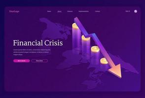 Financial crisis isometric landing, decline arrow vector