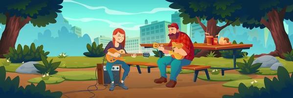 la gente toca música en el parque de la ciudad vector