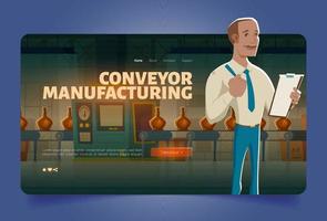 Manufacturing process, conveyor belt at factory vector
