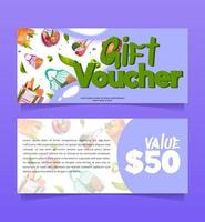 Gift voucher, certificate with grocery in eco bags vector