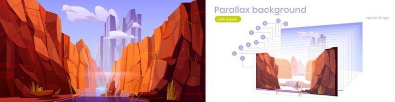 Parallax background Grand Canyon with river, 2d vector