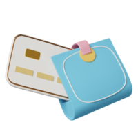 3d wallet with credit card, saving money concept isolated. 3d render illustration png