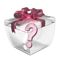 3d transparent gift box with question mark symbol icon isolated. FAQ or frequently asked questions, minimal concept, 3d render illustration png