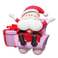 weihnachtsmann sitzt auf sofastuhl mit geschenkbox isoliert. Website, Poster oder Glückskarten png