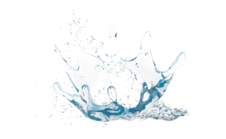 Salpicaduras de agua 3d transparente, agua azul clara esparcida alrededor aislada. ilustración de procesamiento 3d png