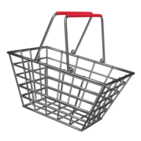 carrinhos de compras de aço inoxidável vazios ou cesta isolada. ilustração 3d do conceito ou renderização em 3d png