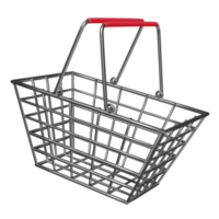 leeg roestvrij staal boodschappen doen karren of mand geïsoleerd. concept 3d illustratie of 3d geven png