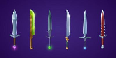 Set of magic swords, space laser futuristic blades vector
