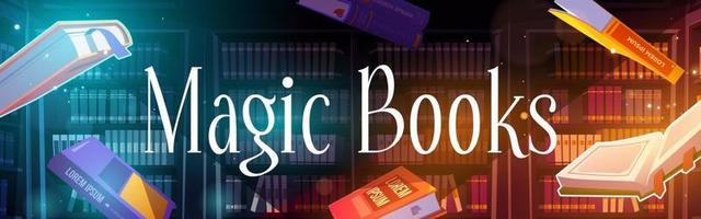Vector poster of magic books in library
