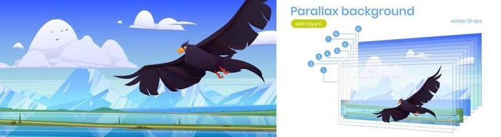 Parallax background black eagle, falcon or hawk vector