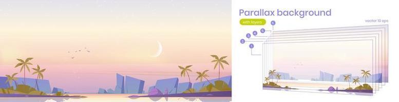 Parallax background with tropical island morning vector