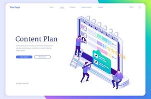 Content plan isometric landing, work organization vector