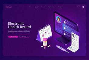 Ehr, electronic health record isometric landing vector