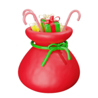 saco de natal vermelho com ilustração 3d de presentes png
