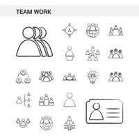 Team Work hand drawn Icon set style isolated on white background Vector