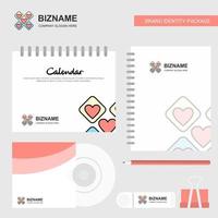 Hearts blocks Logo Calendar Template CD Cover Diary and USB Brand Stationary Package Design Vector Template