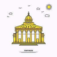 PANTHEON Monument Poster Template World Travel Yellow illustration Background in Line Style with beauture nature Scene vector