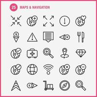 paquete de iconos de mapas y líneas de navegación para diseñadores y desarrolladores vector