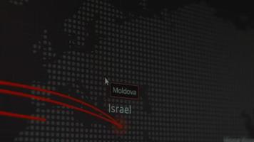 World map with different targets for cyber attack. Hacking and technology concept. Macro shooting at monitor pixels video