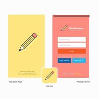 Company Pencil Splash Screen and Login Page design with Logo template Mobile Online Business Template vector
