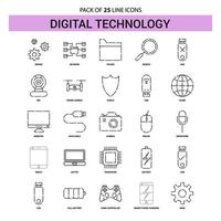 conjunto de iconos de línea de tecnología digital 25 estilo de contorno discontinuo vector