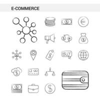 estilo de conjunto de iconos dibujados a mano de comercio electrónico aislado en vector de fondo blanco