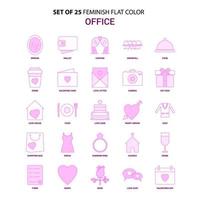 conjunto de 25 conjunto de iconos rosa de color plano de oficina femenina vector