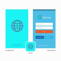 Company Globe Splash Screen and Login Page design with Logo template Mobile Online Business Template vector