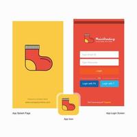 Company Socks Splash Screen and Login Page design with Logo template Mobile Online Business Template vector