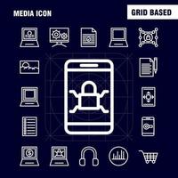 Media Icon Line Icons Set For Infographics Mobile UXUI Kit And Print Design Include Mobile Media Player Tool Image Media Raster Picture Icon Set Vector