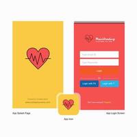 Company Heart ecg Splash Screen and Login Page design with Logo template Mobile Online Business Template vector