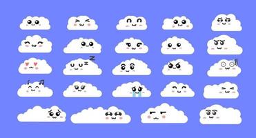 White cloud character emoji Icon Set vector