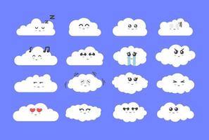 White cloud character emoji Icon Set vector