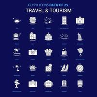 icono blanco de viajes y turismo sobre fondo azul paquete de 25 iconos vector