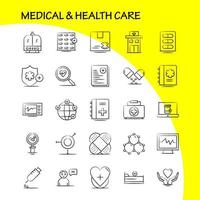 Medical And Health Care Hand Drawn Icon for Web Print and Mobile UXUI Kit Such as Medical File Report Hospital Research Medical Heart Beat Pictogram Pack Vector