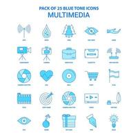 paquete de iconos de tono azul multimedia 25 conjuntos de iconos vector