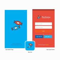 Company Candy Splash Screen and Login Page design with Logo template Mobile Online Business Template vector