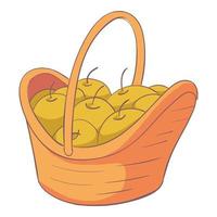Wooden apple basket icon, cartoon and flat style vector