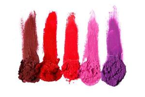 Different multi colored samples of a smudged lipstick photo