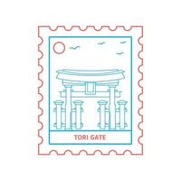 TORI GATE postage stamp Blue and red Line Style vector illustration