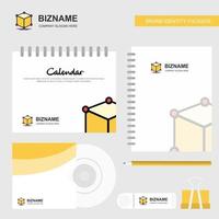 Cube Logo Calendar Template CD Cover Diary and USB Brand Stationary Package Design Vector Template