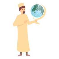 Arab geography teacher icon cartoon vector. Muslim school vector